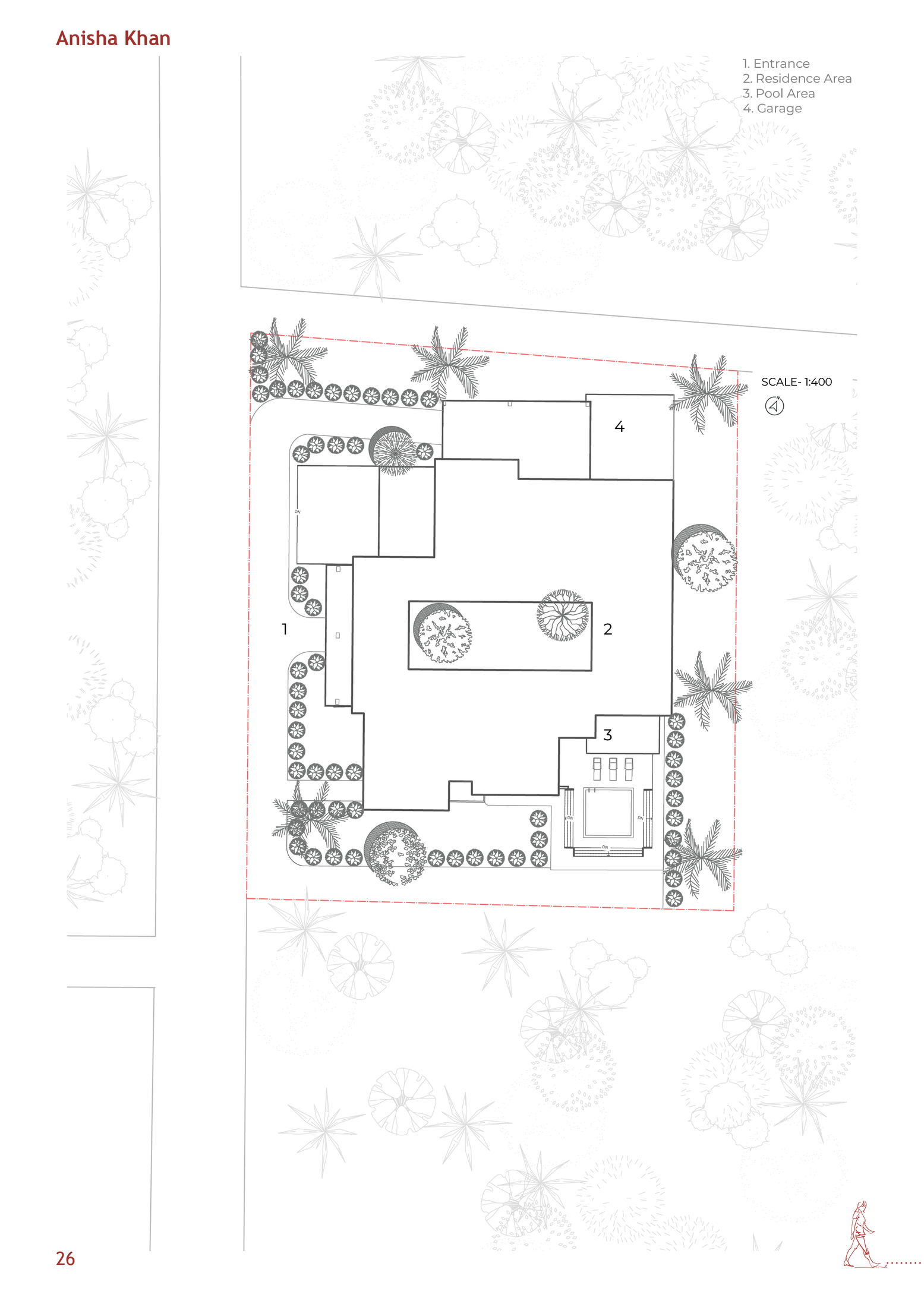 Master site plan with pool, driveway, and rainwater harvesting